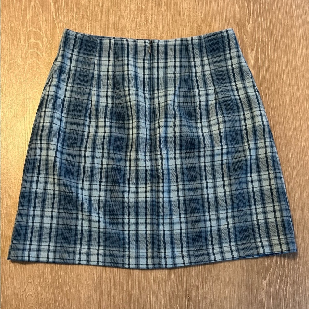 Brandy Melville Blue Black & White Tartan Plaid Mini Skirt Zip Back EUC One Size - Picture 2 of 9